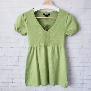Style&Co Y2K Babydoll Sweater Top V-Neck Size S Green Ribbed Knit Twilight New